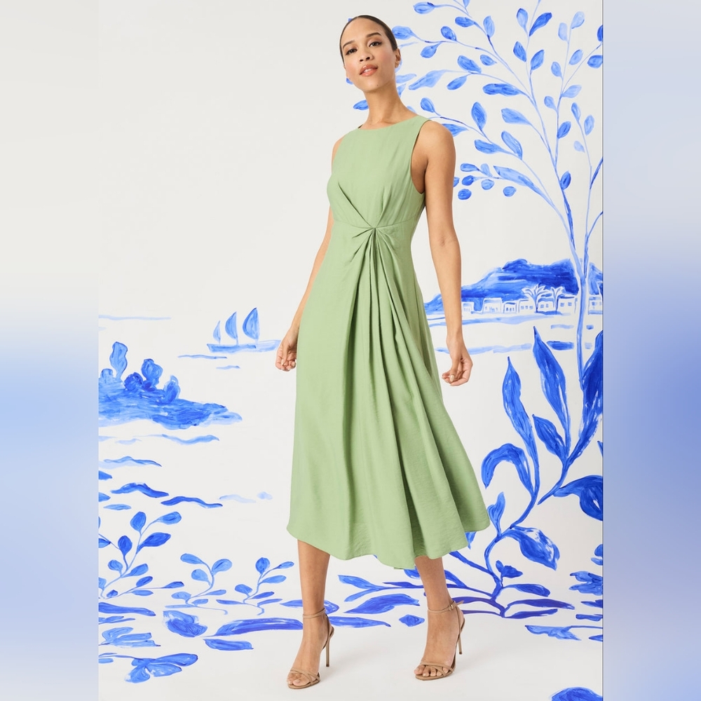 Maggy London Sleeveless Pleated  Elegant Green Sleeveless Dress